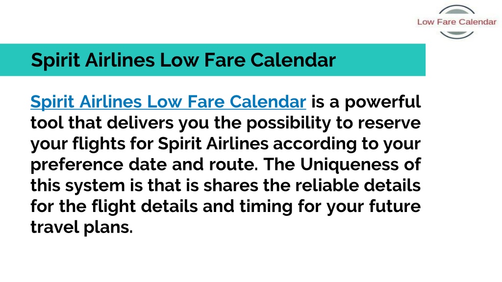 PPT Spirit Airlines Low Fare Calendar PowerPoint Presentation, free