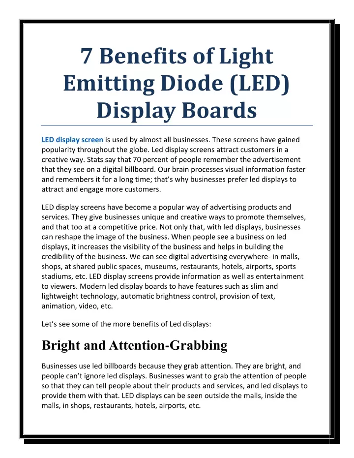 7 benefits of light emitting diode led display n.