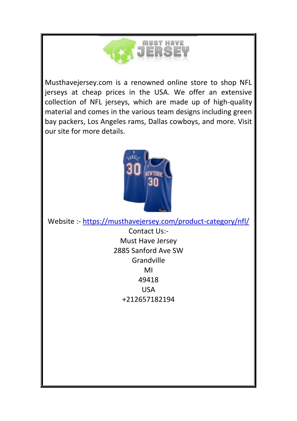 NFL Jerseys, Product Categories