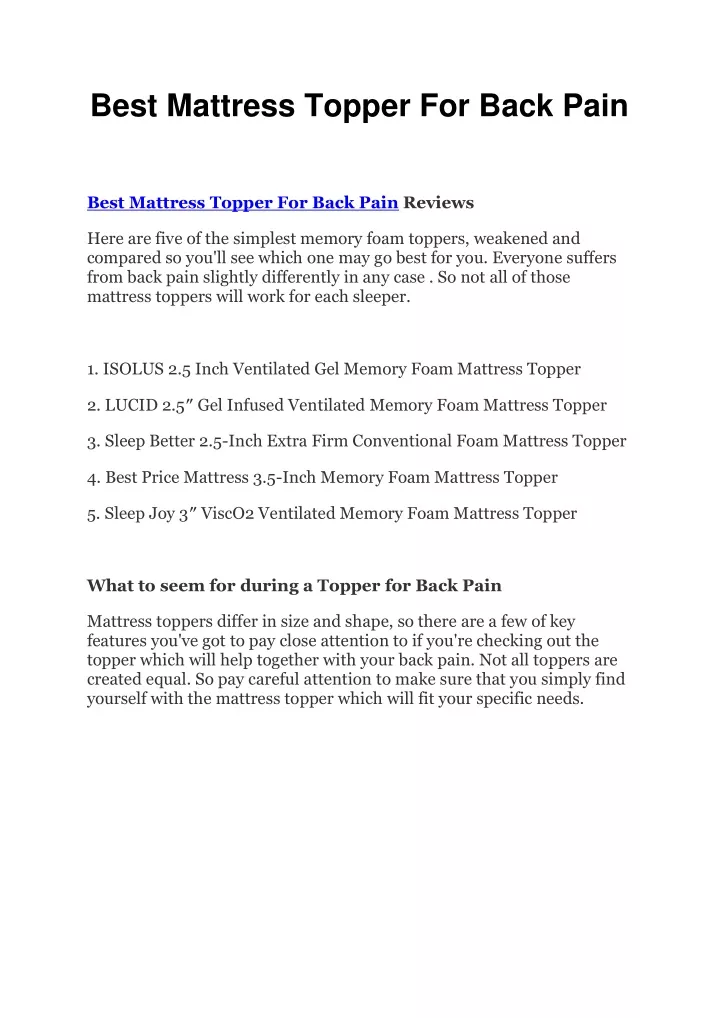 best mattress topper for back pain n.