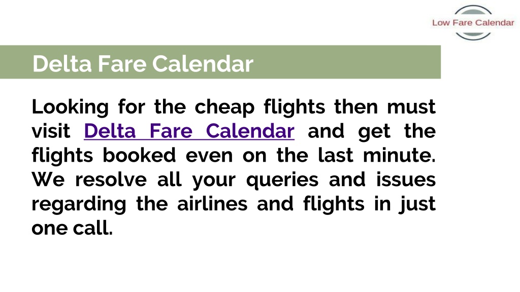 PPT Delta Fare Calendar PowerPoint Presentation, free download ID