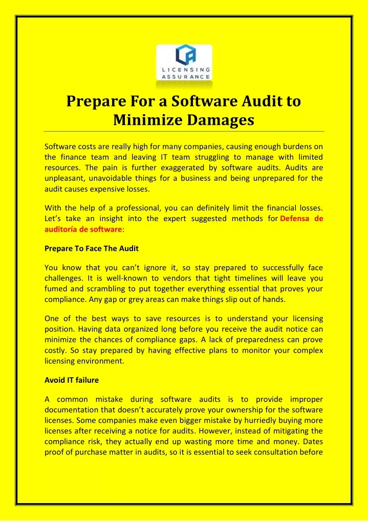 prepare for a software audit to minimize damages n.