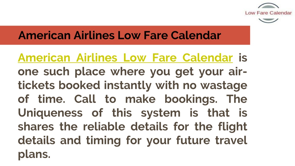 PPT American Airlines Low Fare Calendar PowerPoint Presentation, free
