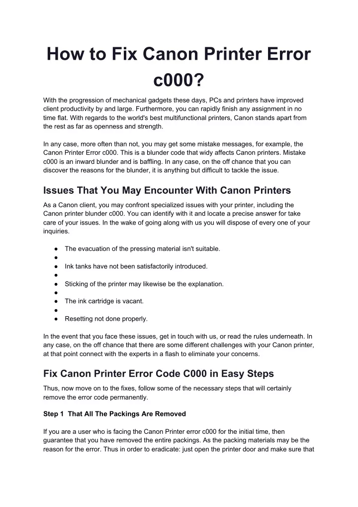 how to fix canon printer error c000 n.