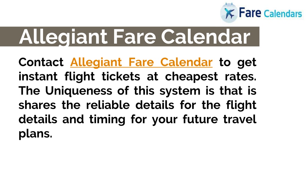 PPT Allegiant Fare Calendar PowerPoint Presentation, free download
