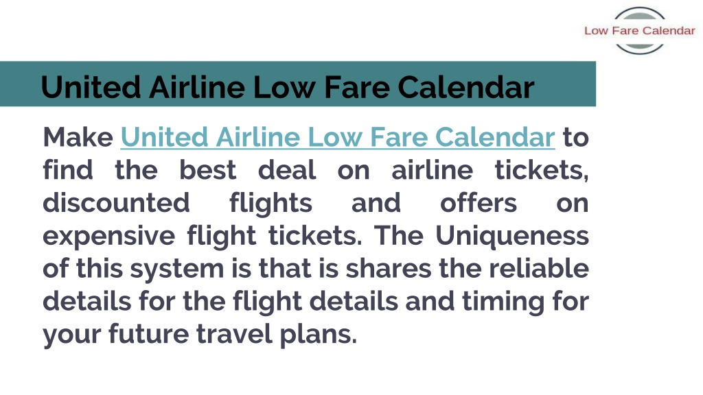 PPT United Airline low Fare Calendar PowerPoint Presentation free