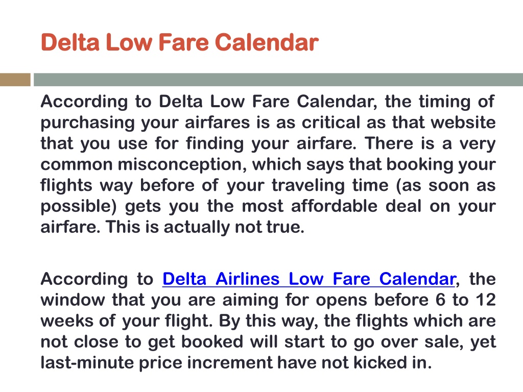 PPT Delta Low Fare Calendar PowerPoint Presentation, free download