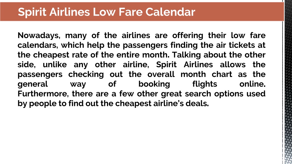 PPT Spirit Airlines Low Fare Calendar PowerPoint Presentation, free