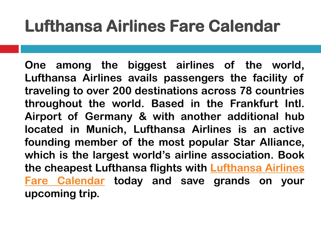 PPT Lufthansa Airlines Fare Calendar PowerPoint Presentation free