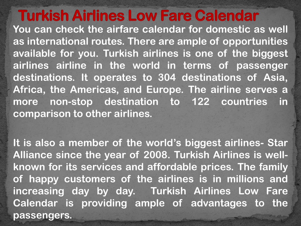 PPT Turkish Airlines Low Fare Calendar PowerPoint Presentation, free