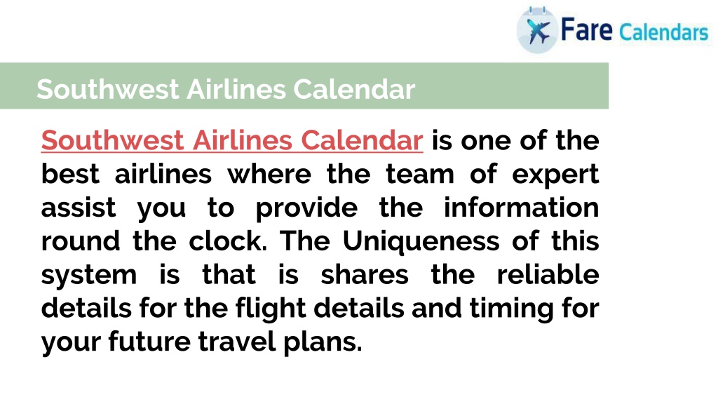 PPT Southwest Airlines Calendar PowerPoint Presentation, free