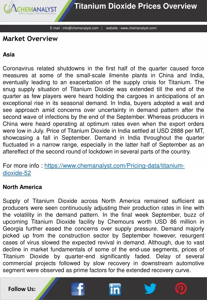 titanium dioxide prices overview n.
