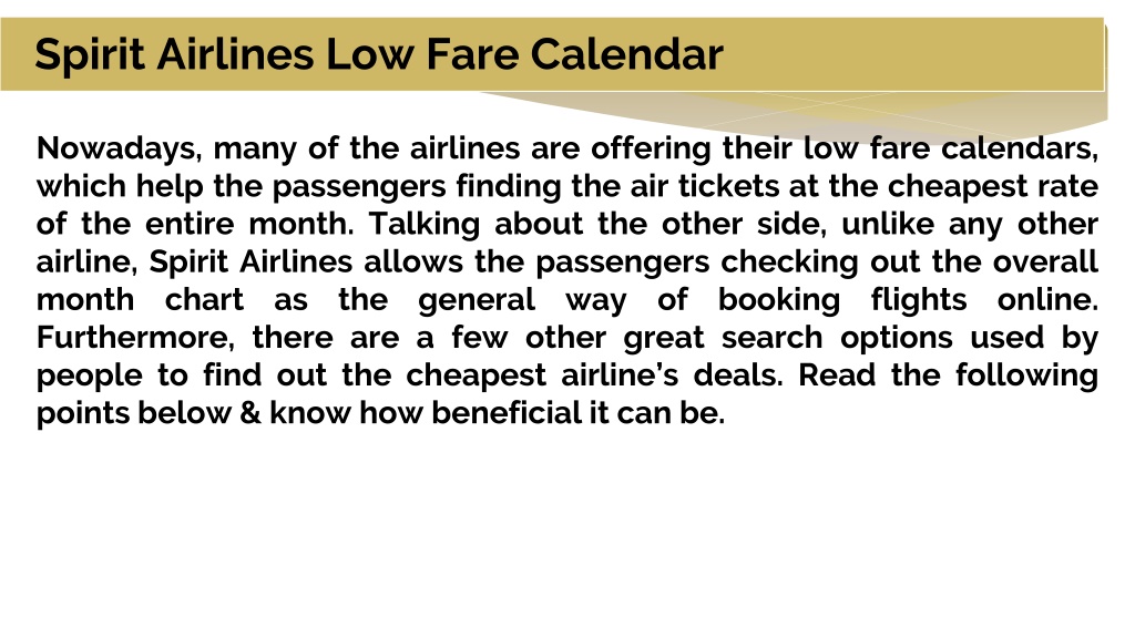 PPT Spirit Airlines Low Fare Calendar PowerPoint Presentation, free