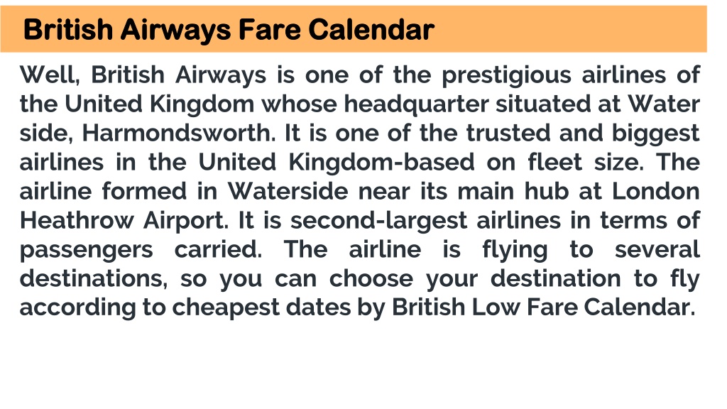 PPT British Airways Fare Calendar PowerPoint Presentation, free