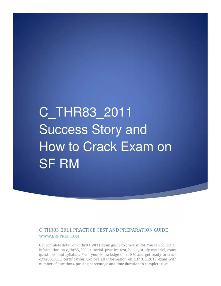 c thr83 2011 success story and how to crack exam n.