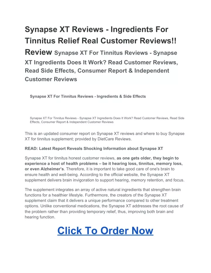 synapse xt reviews ingredients for tinnitus n.