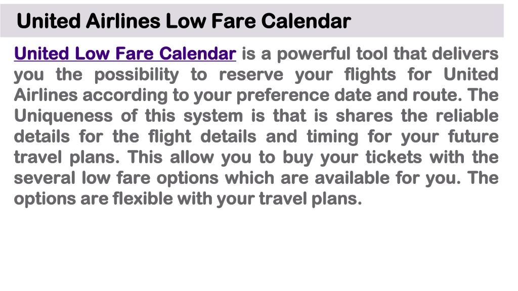 PPT United Airlines Low Fare Calendar PowerPoint Presentation, free