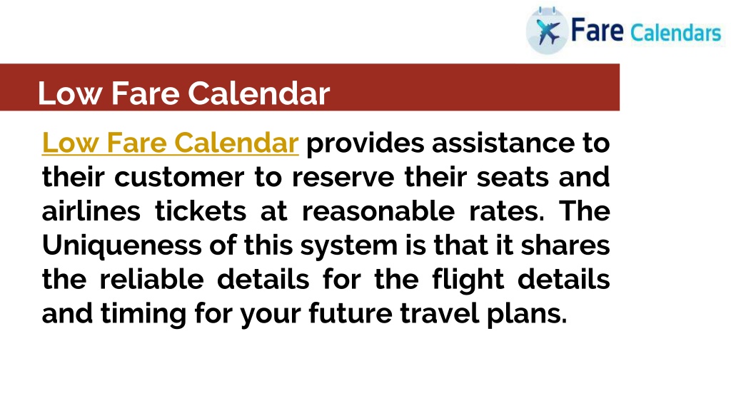 PPT Low Fare Calender PowerPoint Presentation, free download ID