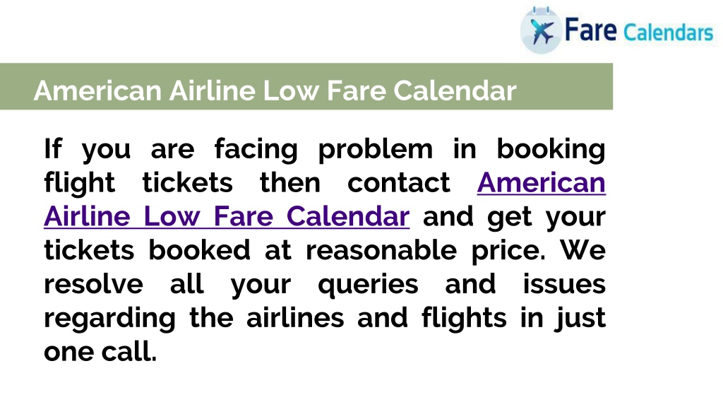 PPT American Airline Low Fare Calendar PowerPoint Presentation, free