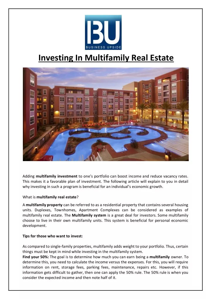 investing in multifamily real estate n.