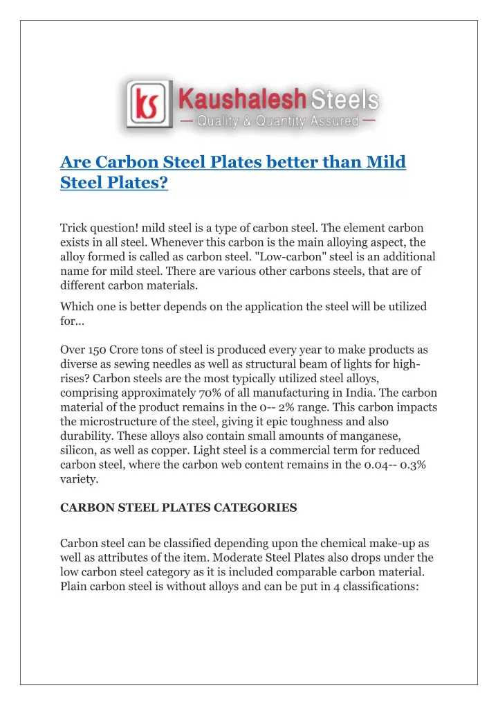 are carbon steel plates better than mild steel n.
