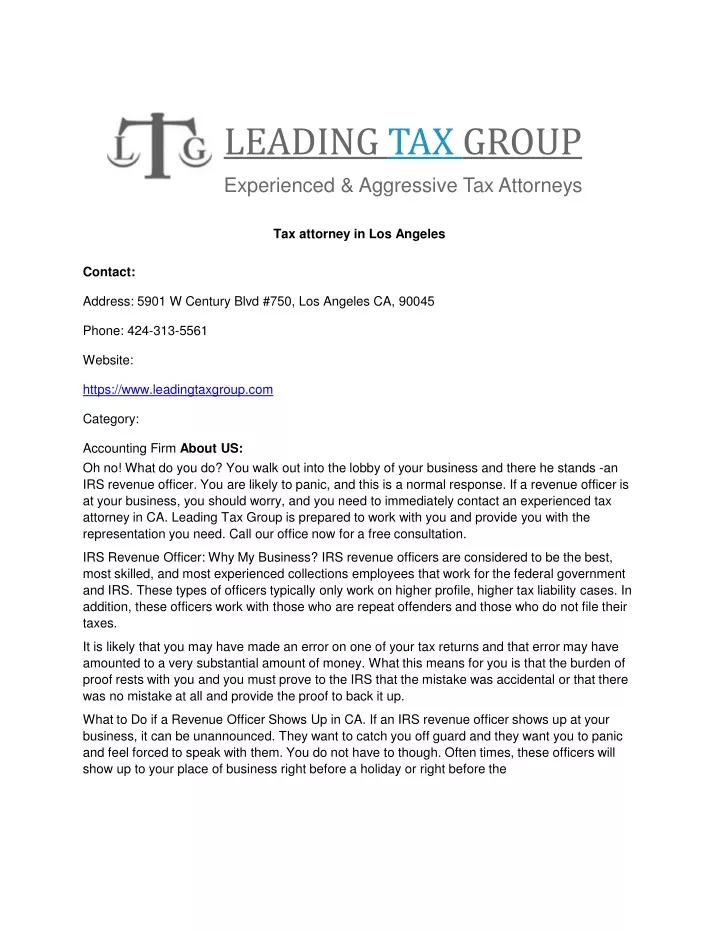 leading tax group experienced aggressive n.