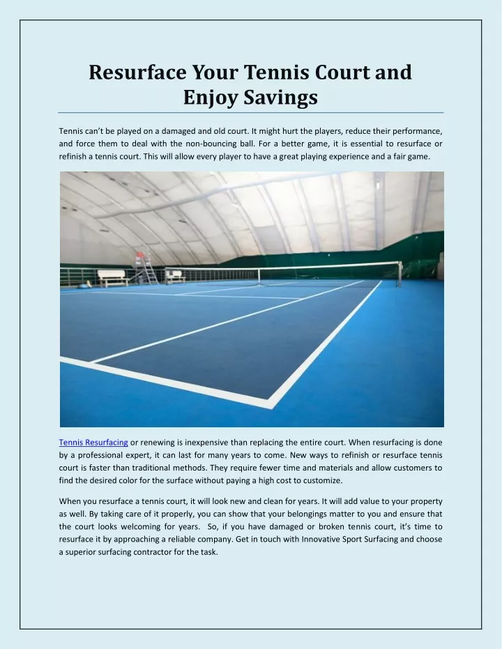 resurface your tennis court and enjoy savings n.