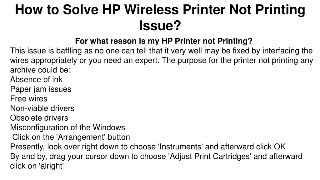 Ppt How To Solve Hp Wireless Printer Not Printing Issue Powerpoint Presentation Id10381661 5395
