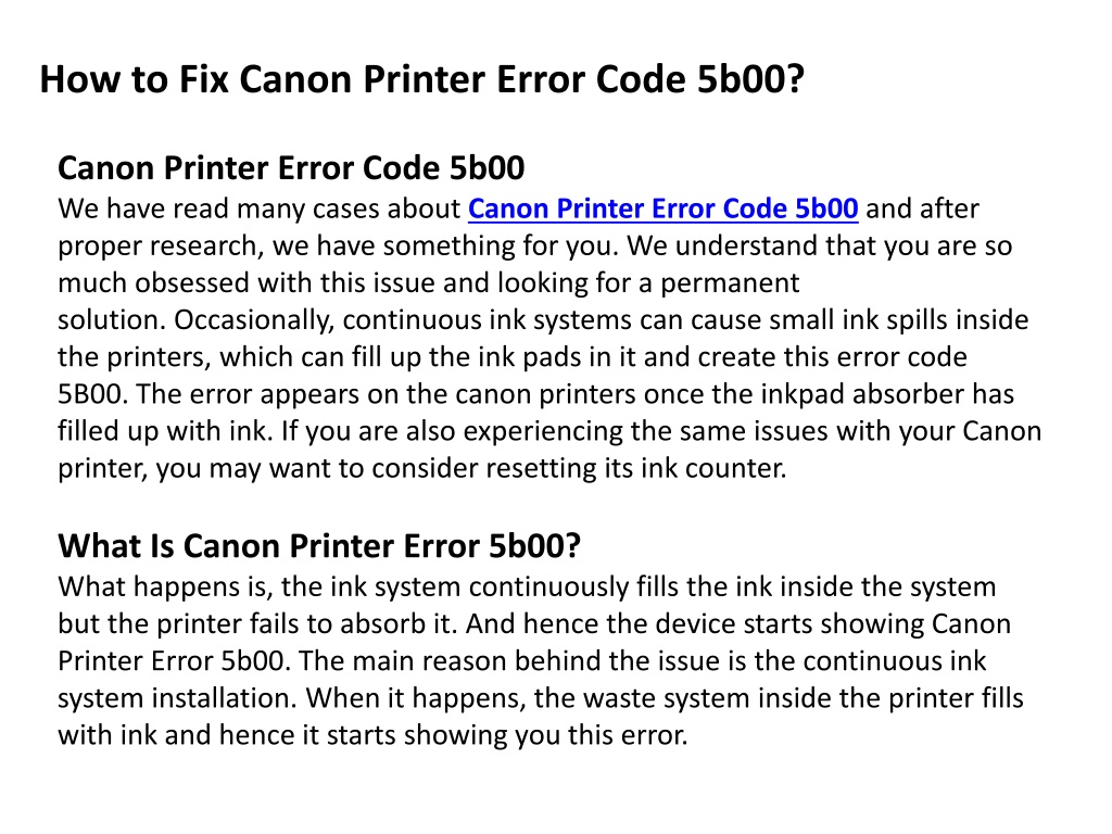 PPT - Canon Printer Error Code 5b00 PowerPoint Presentation, Free ...