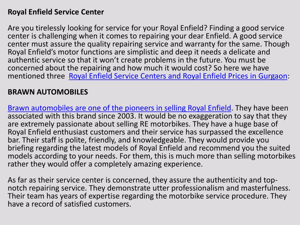 royal enfield service center