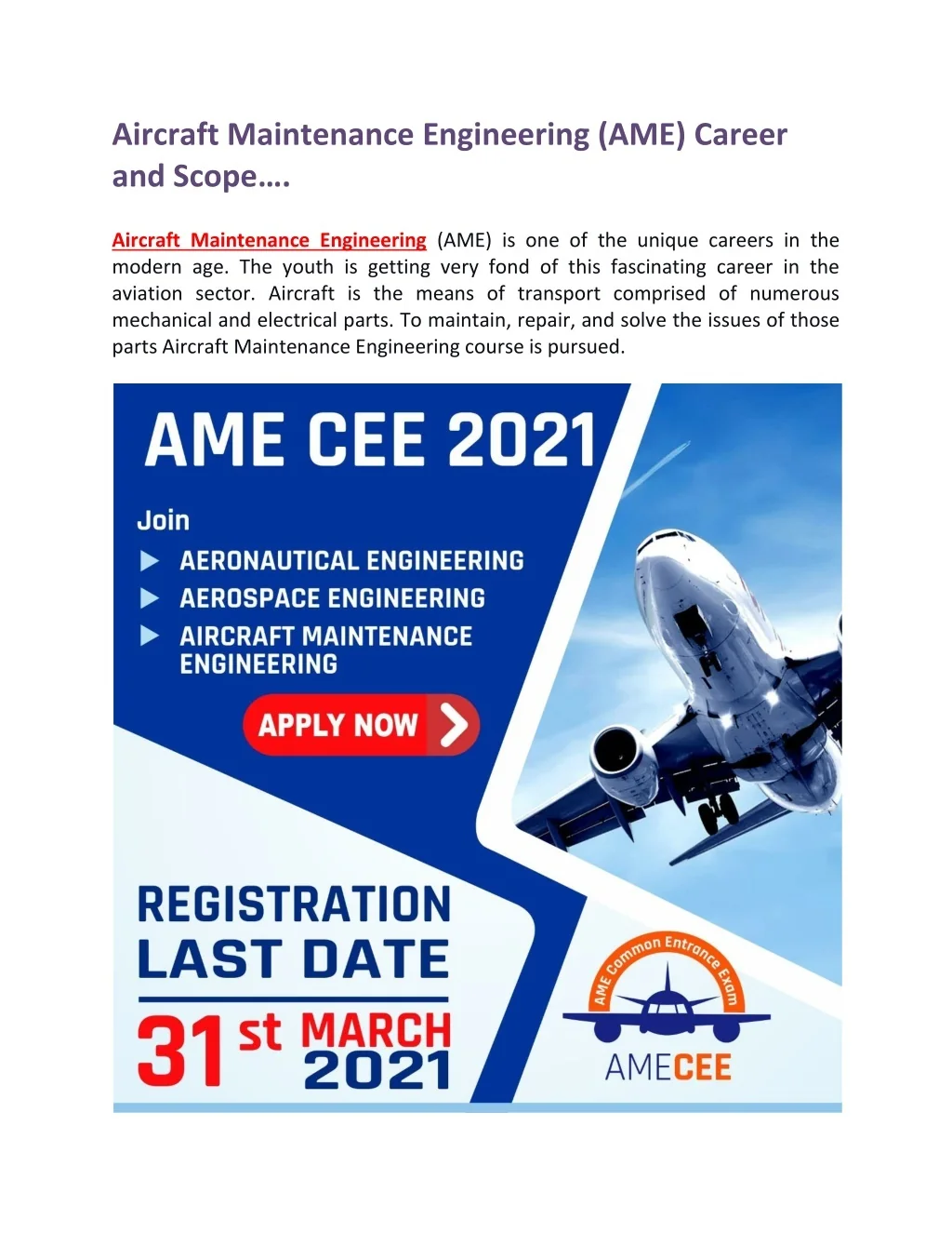 PPT - Aircraft Maintenance Engineering Career and Scope PowerPoint ...