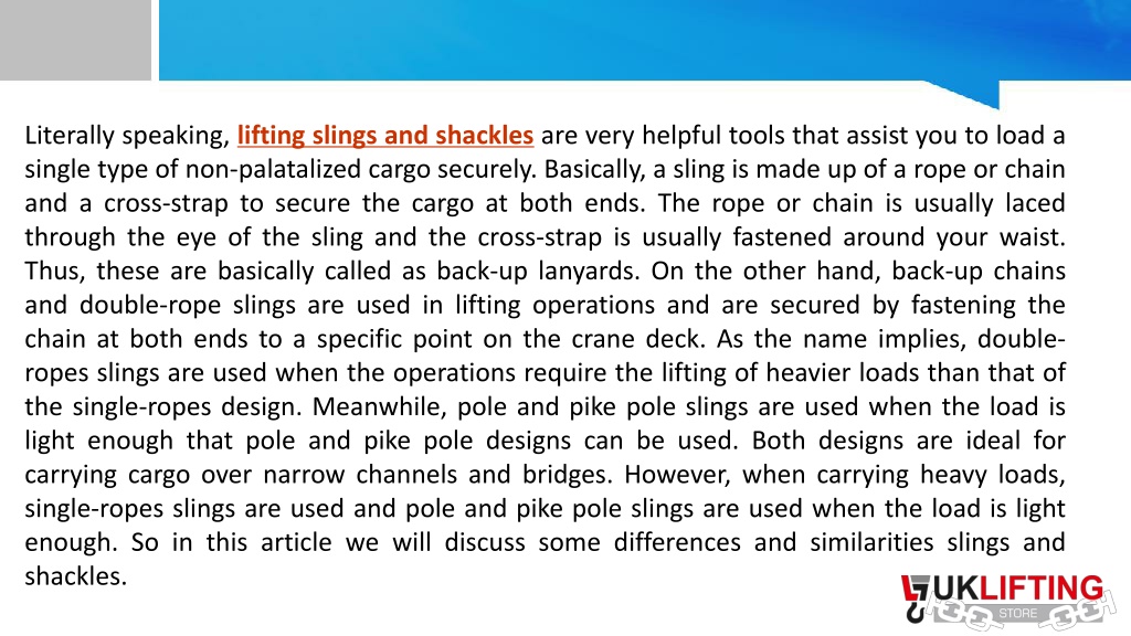 PPT - Understanding the Roles of Lifting Slings and shackles in ...