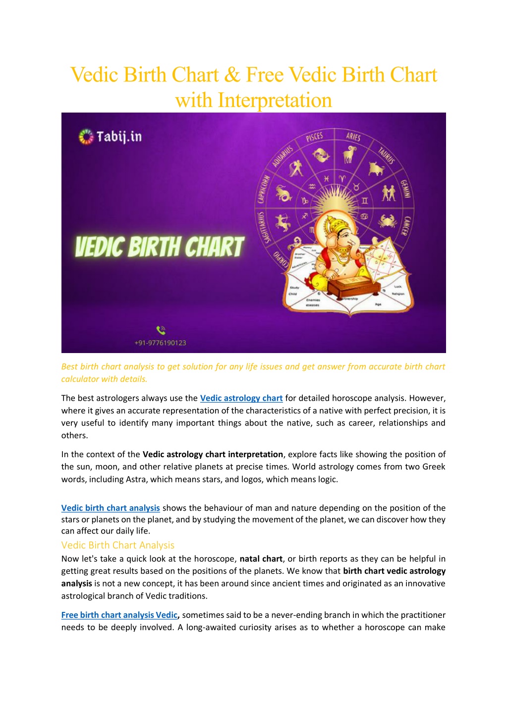 Vedic Birth Chart Interpretation