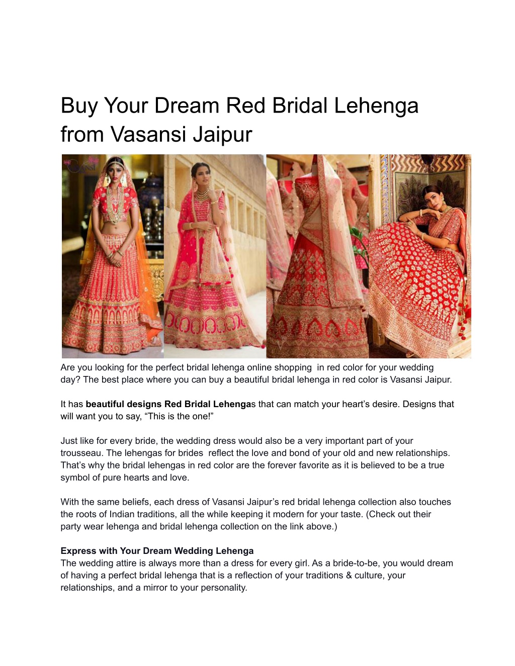 buy your dream red bridal lehenga from vasansi l
