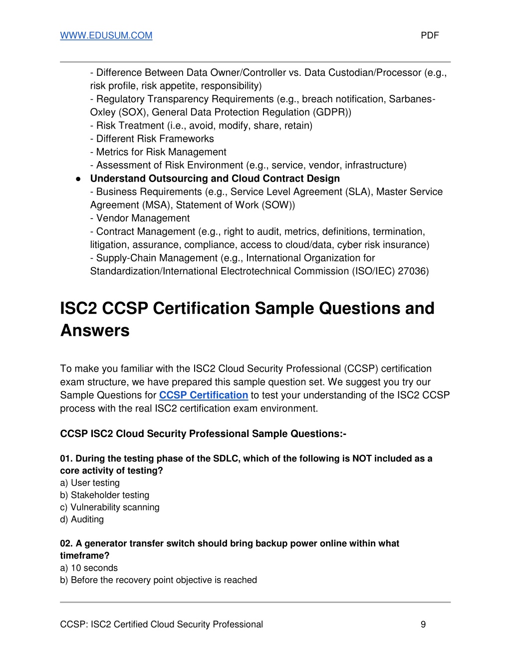 Certification CCSP Exam Dumps