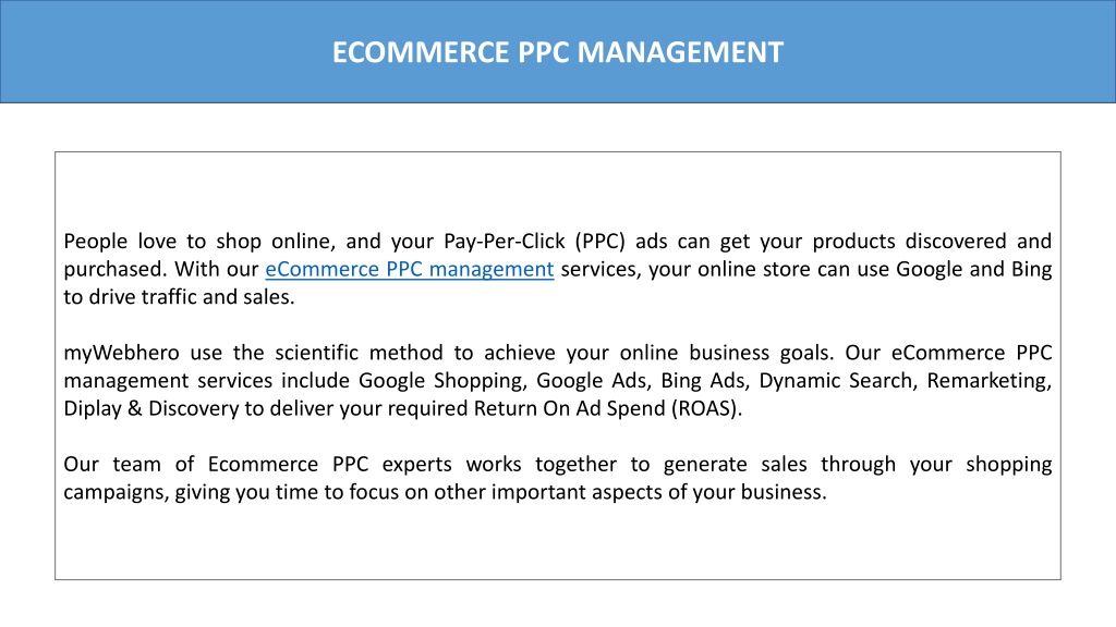 Ppt Benefits Of Choosing Mywebhero For Ecommerce Ppc Management