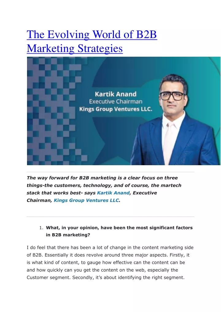 PPT - The Evolving World Of B2B Marketing Strategies PowerPoint ...