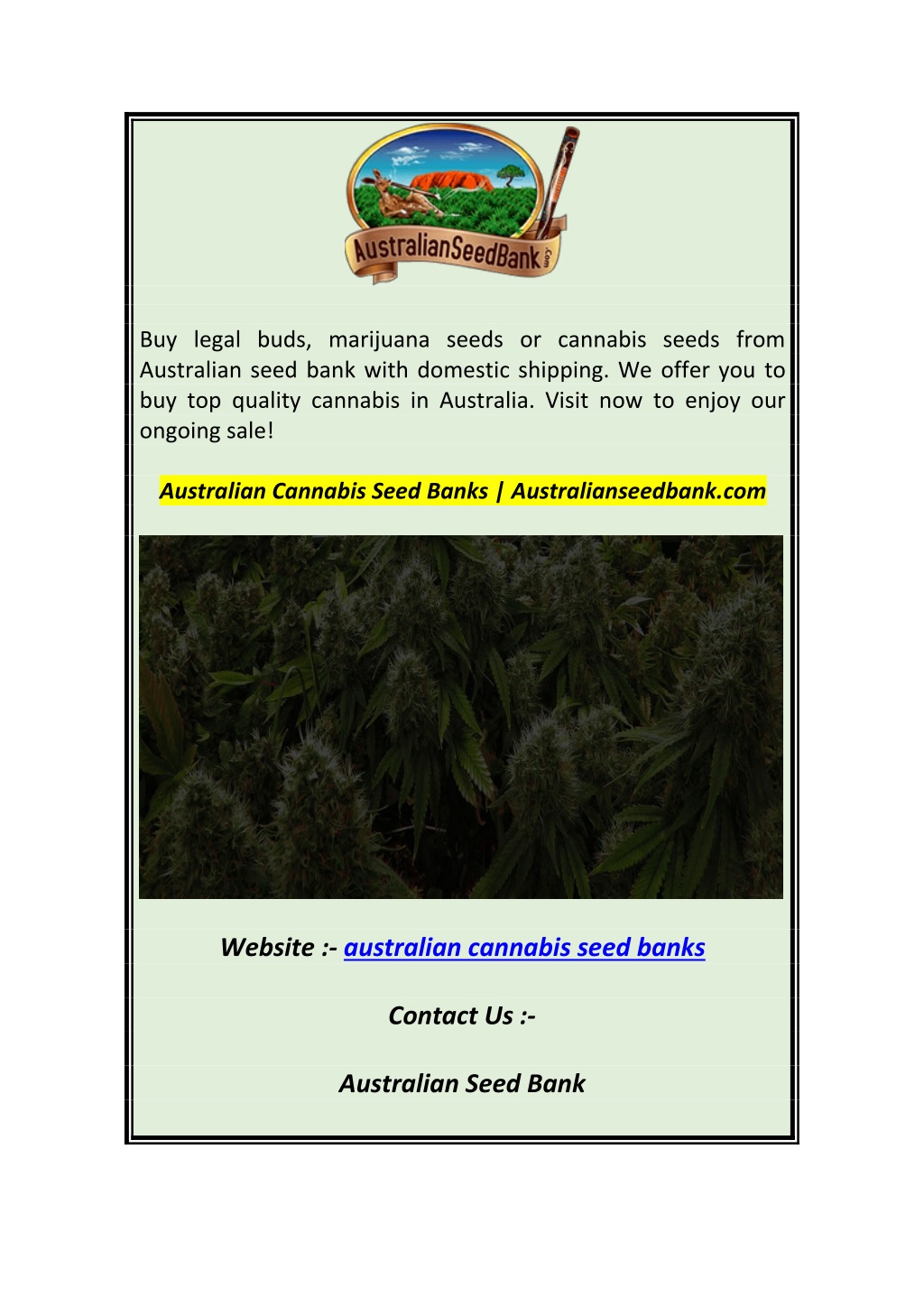 PPT - Australian Cannabis Seed Banks Australianseedbank.com PowerPoint ...