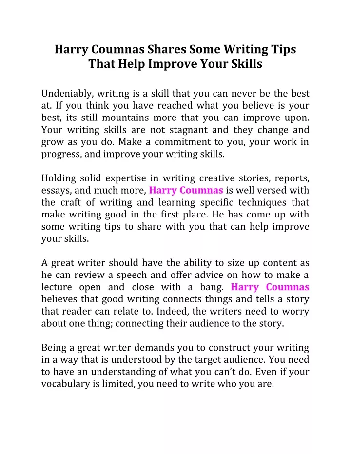harry coumnas shares some writing tips that help n.