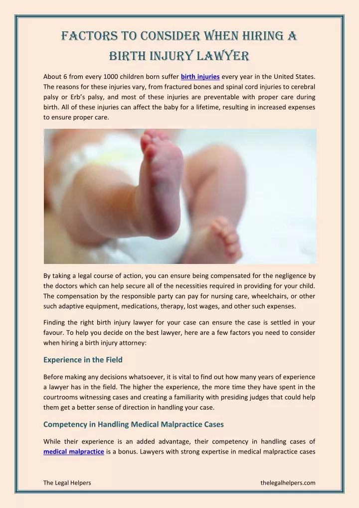 Factors to Consider When Hiring a Birth Injury Law
