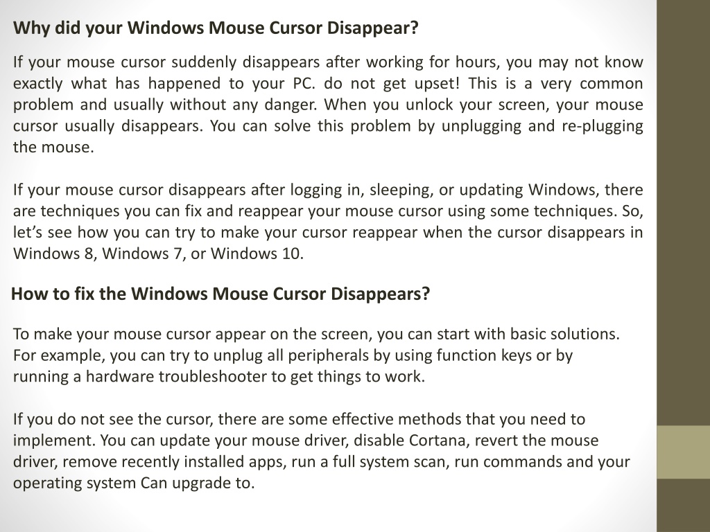 PPT - How To Fix Mouse Cursor Disappears On Windows 10, 8 And 7 ...