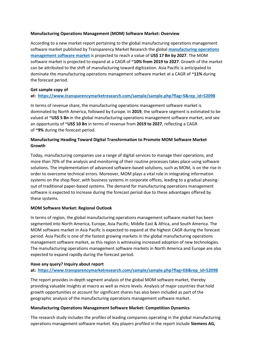 PPT - Manufacturing Operations Management (MOM) Software Market ...