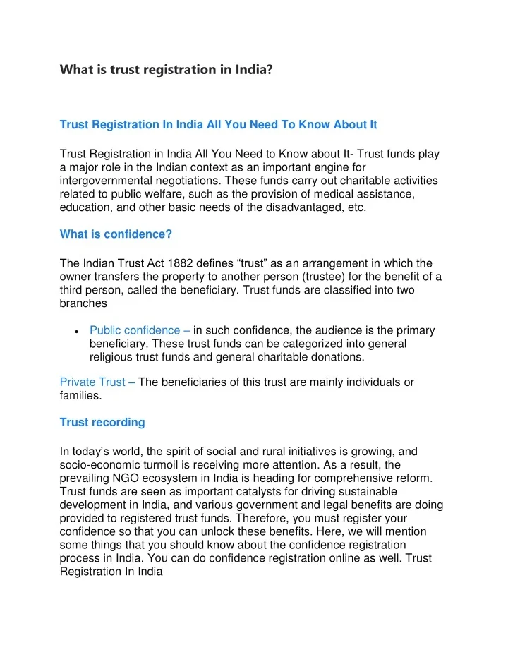 PPT What Is Trust Registration In India PowerPoint Presentation