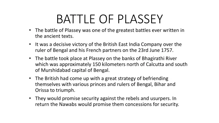 write an essay on the battle of plassey