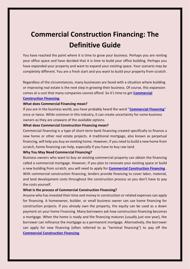 PPT - Commercial Construction Financing The Definitive Guide PowerPoint ...