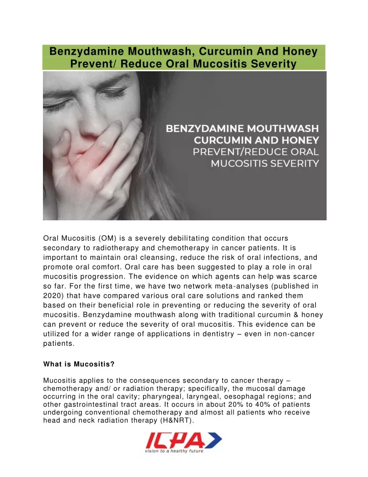 PPT - Benzydamine Mouthwash, Curcumin And Honey Prevent and Reduce Oral ...