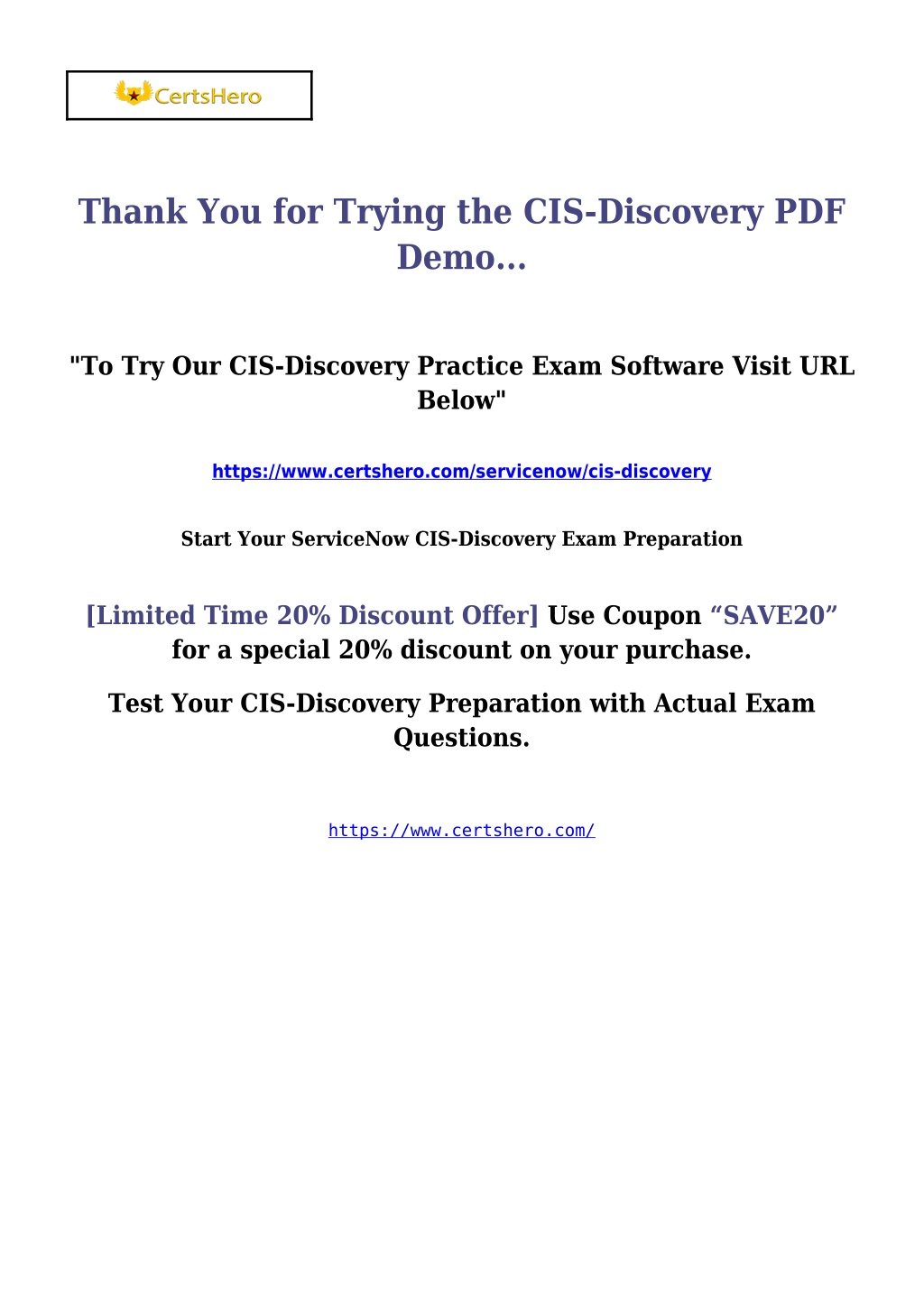 CIS-Discovery Practice Exam Questions