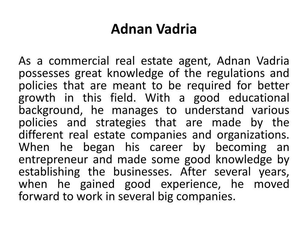 PPT - Best Commercial Real Estate Agent - Adnan Vadria PowerPoint ...