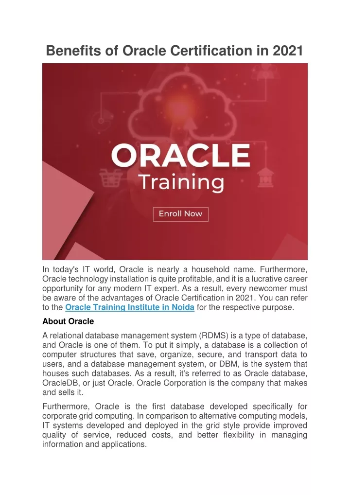 PPT Benefits of Oracle Certification in 2021 PowerPoint Presentation