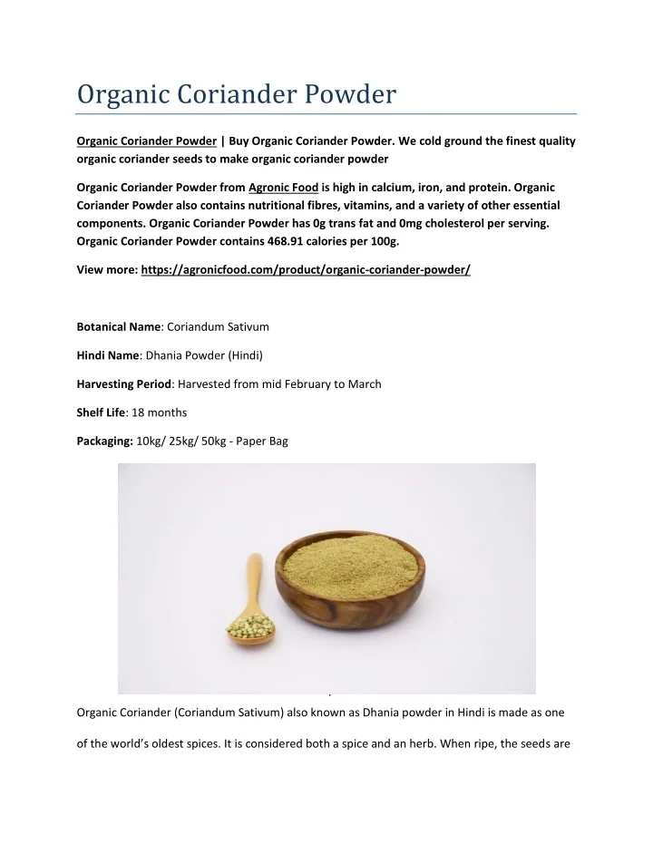 PPT Organic Coriander Powder PowerPoint Presentation, free download